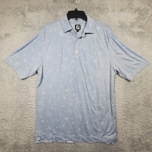 Footjoy FJ Mens Golf Polo Shirt L Light Blue Bird Print Short Sleeve Performance